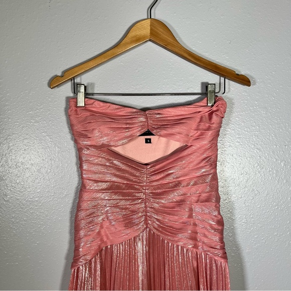 Retrofete Mallory pink shimmer cut out strapless slit gown S wedding guest gala - Picture 6 of 16